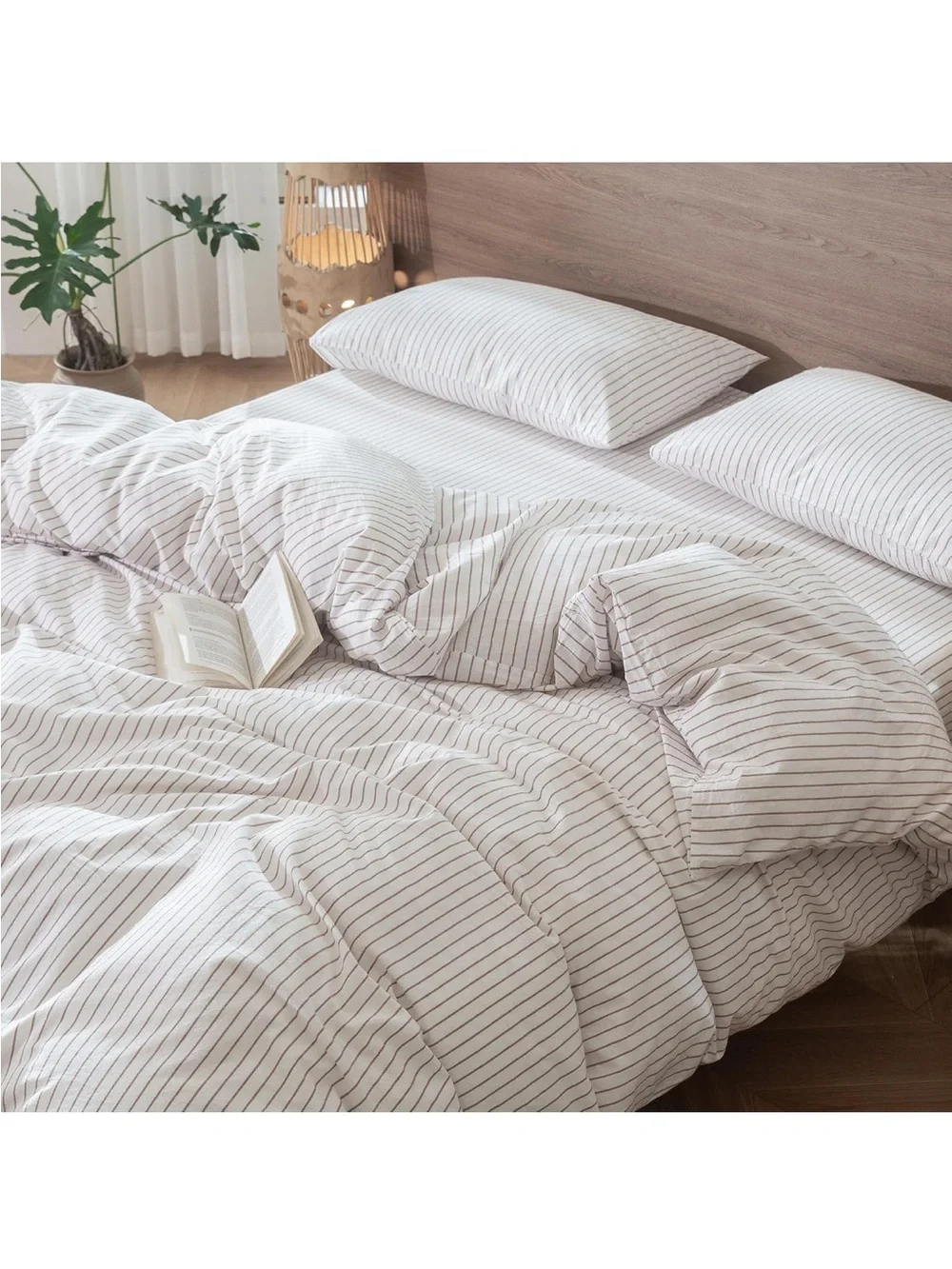 NEW MooMee 100% Washed Cotton Duvet Cover Set. Linen Like Texture. White/Orange